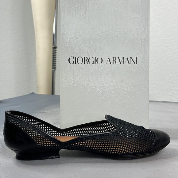 Giorgio Armani Mesh Leather Toe Cap D’Orsay Flats - Picture 2 of 10